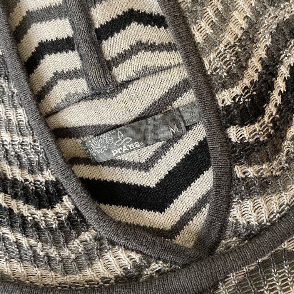 PRANA Meryl Hooded Sweater Dress Gray Chevron Stripes Knit Hoodie Medium - Picture 11 of 16